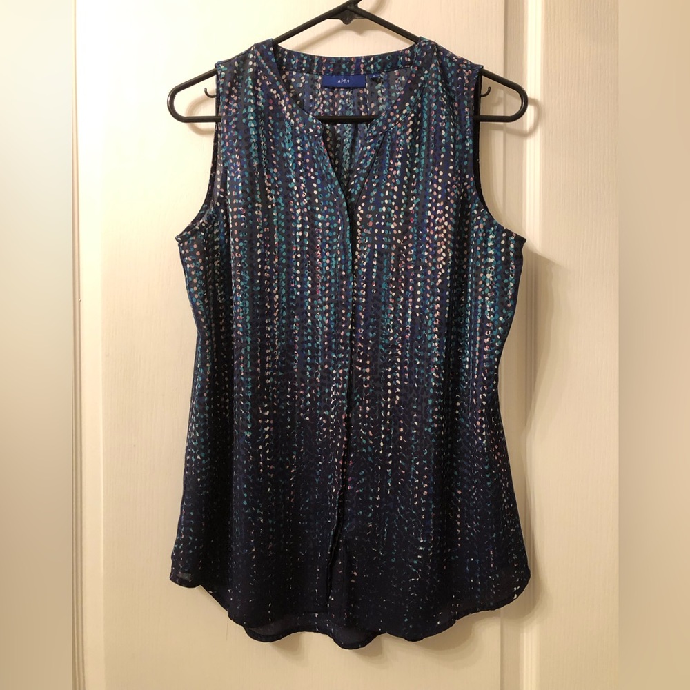 Apt. 9 Blue Fade Away Blue Polka Dot Blouse